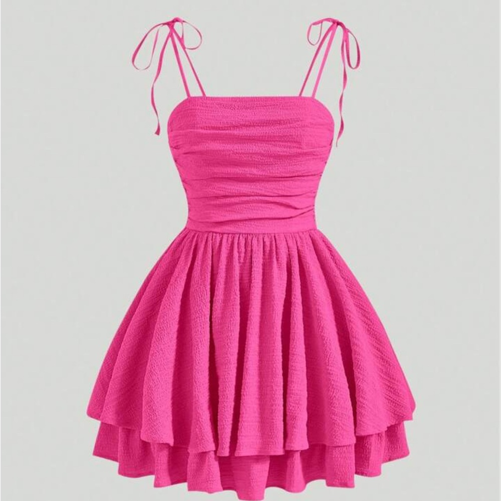 SHEIN NWOT Pink Tie Ruffle Dress